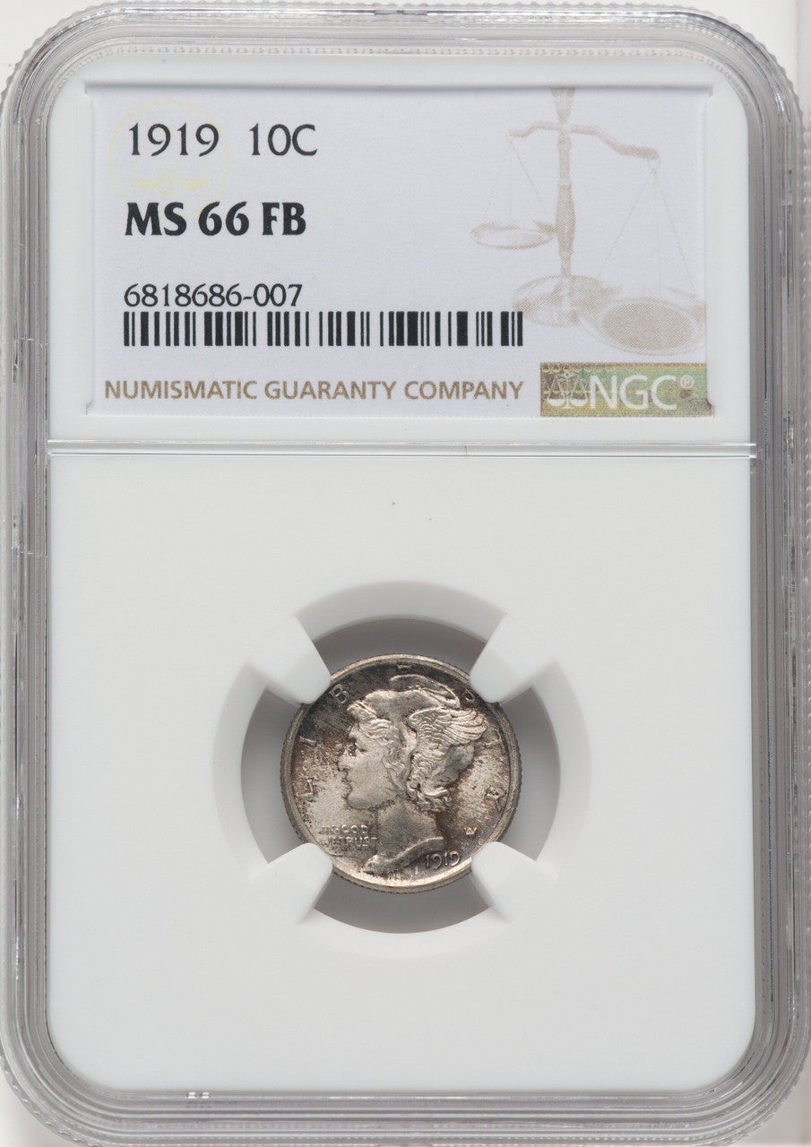1919 10C FB Mercury Dime NGC MS66