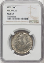 1937 50C Arkansas Commemorative Silver NGC MS66+