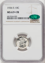 1936-S 10C FB CAC Mercury Dime NGC MS67+