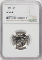1937 5C Buffalo Nickel NGC MS68