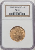 1908-D $10 NO MOTTO Indian Eagle NGC AU58