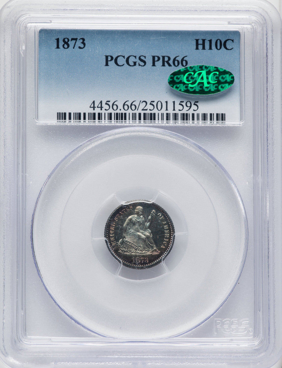 1873 H10C CAC Proof Seated Half Dime PCGS PR66