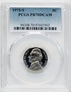 1975-S 5C Proof Jefferson Nickel PCGS PR70