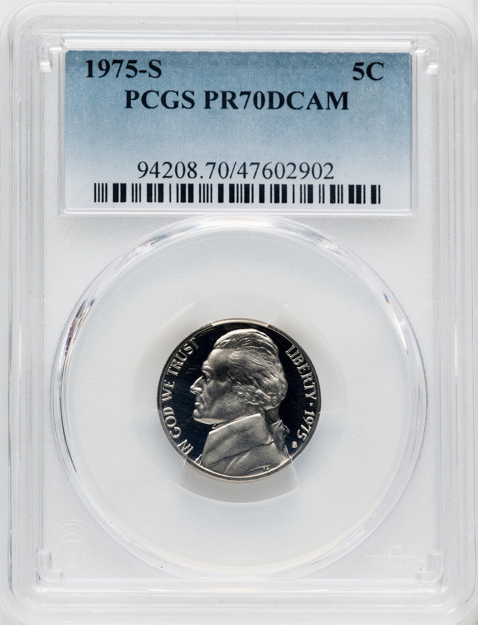 1975-S 5C Proof Jefferson Nickel PCGS PR70