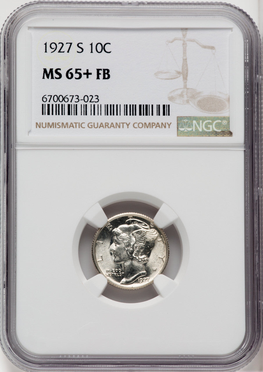 1927-S 10C FB Mercury Dime NGC MS65+