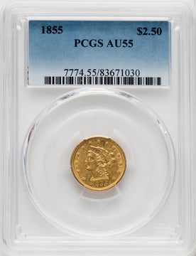 1855 $2.50 Liberty Quarter Eagle PCGS AU55