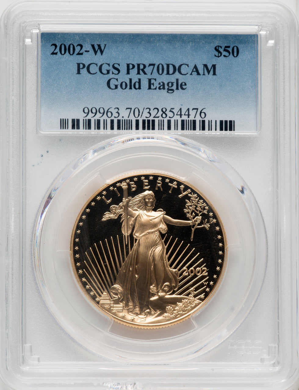 2002-W $50 One-Ounce Gold Eagle Blue Gradient PCGS PR70
