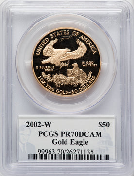 2002-W $50 One-Ounce Gold Eagle PCGS PR70 Philip Diehl Signed