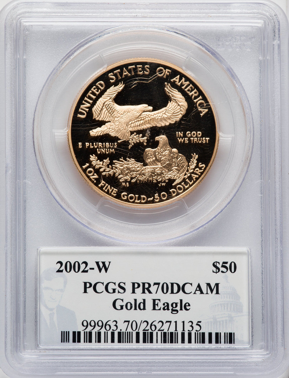 2002-W $50 One-Ounce Gold Eagle PCGS PR70 Philip Diehl Signed