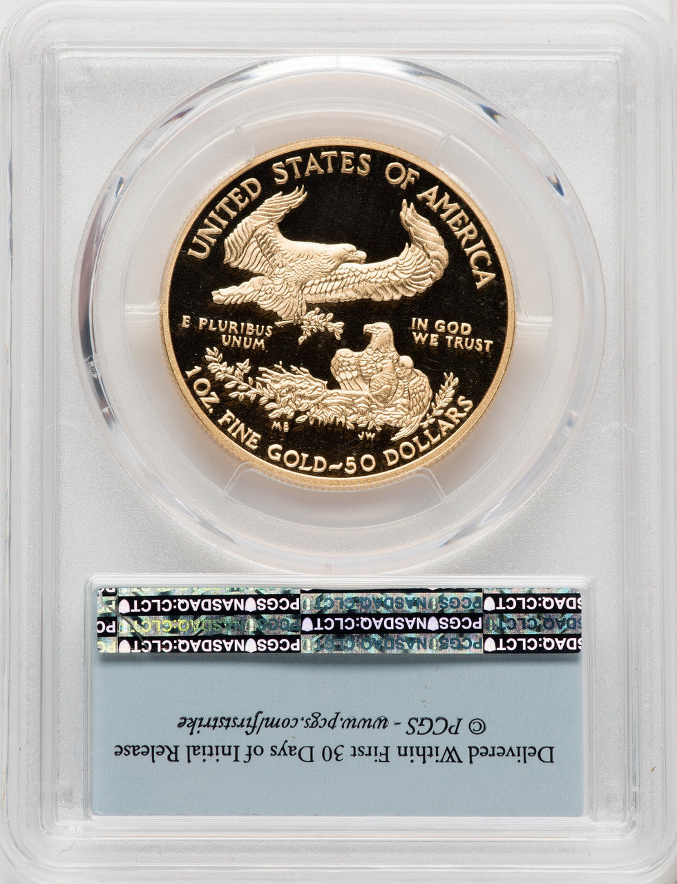 2016-W $50 One-Ounce Gold Eagle 30th Anniversary First Strike Blue Gradient PCGS PR70