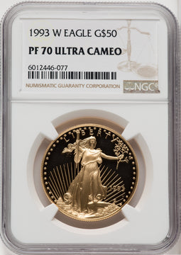 1993-W $50 One-Ounce Gold Eagle Brown Label NGC PF70