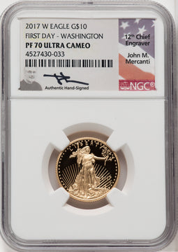 2017-W $10 Quarter-Ounce Gold Eagle First Day of Issue Washington D.C. NGC PF70