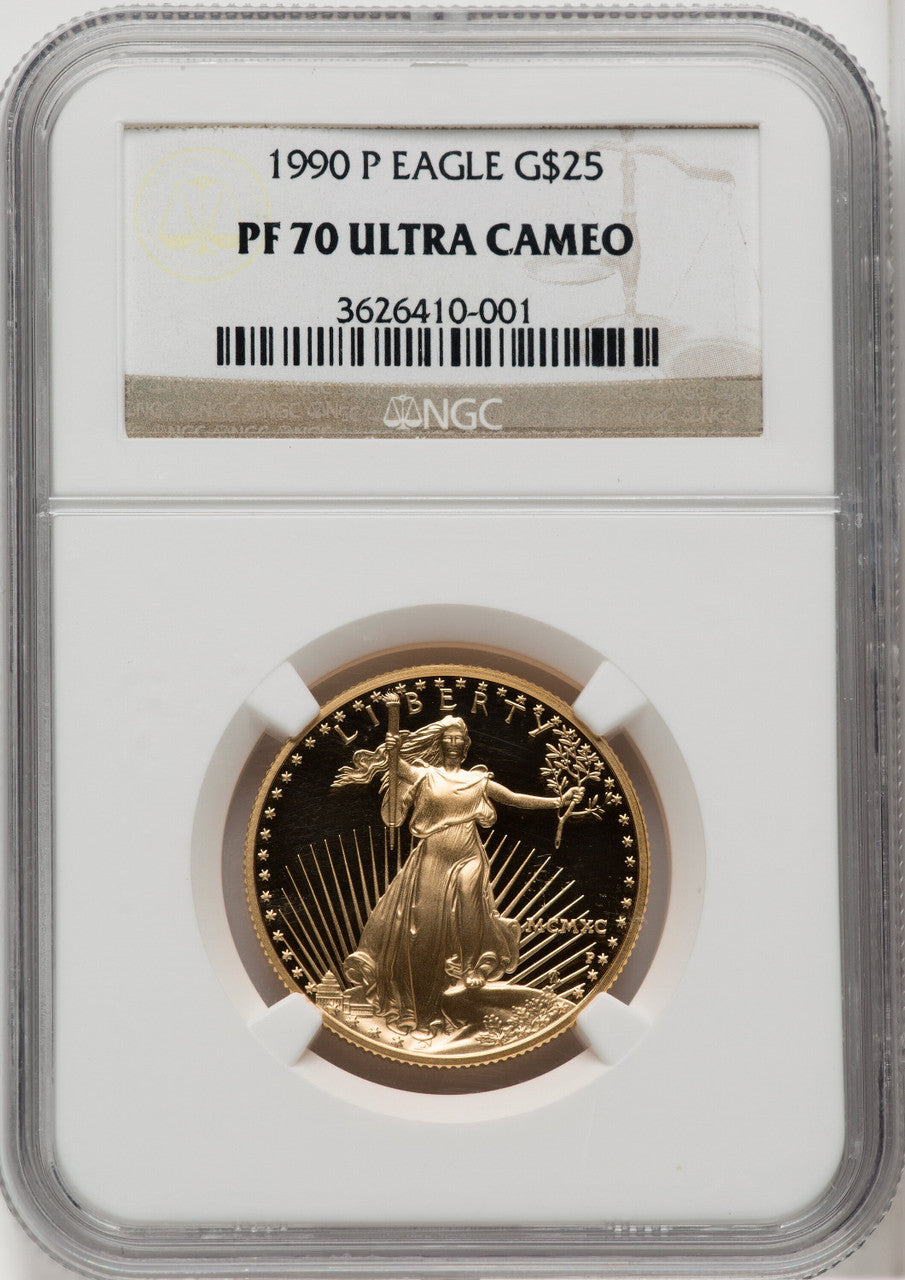1990-P $25 Half-Ounce Gold Eagle Brown Label NGC PF70