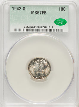 1942-S 10C FB Mercury Dime CACG MS67