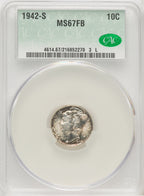 1942-S 10C FB Mercury Dime CACG MS67