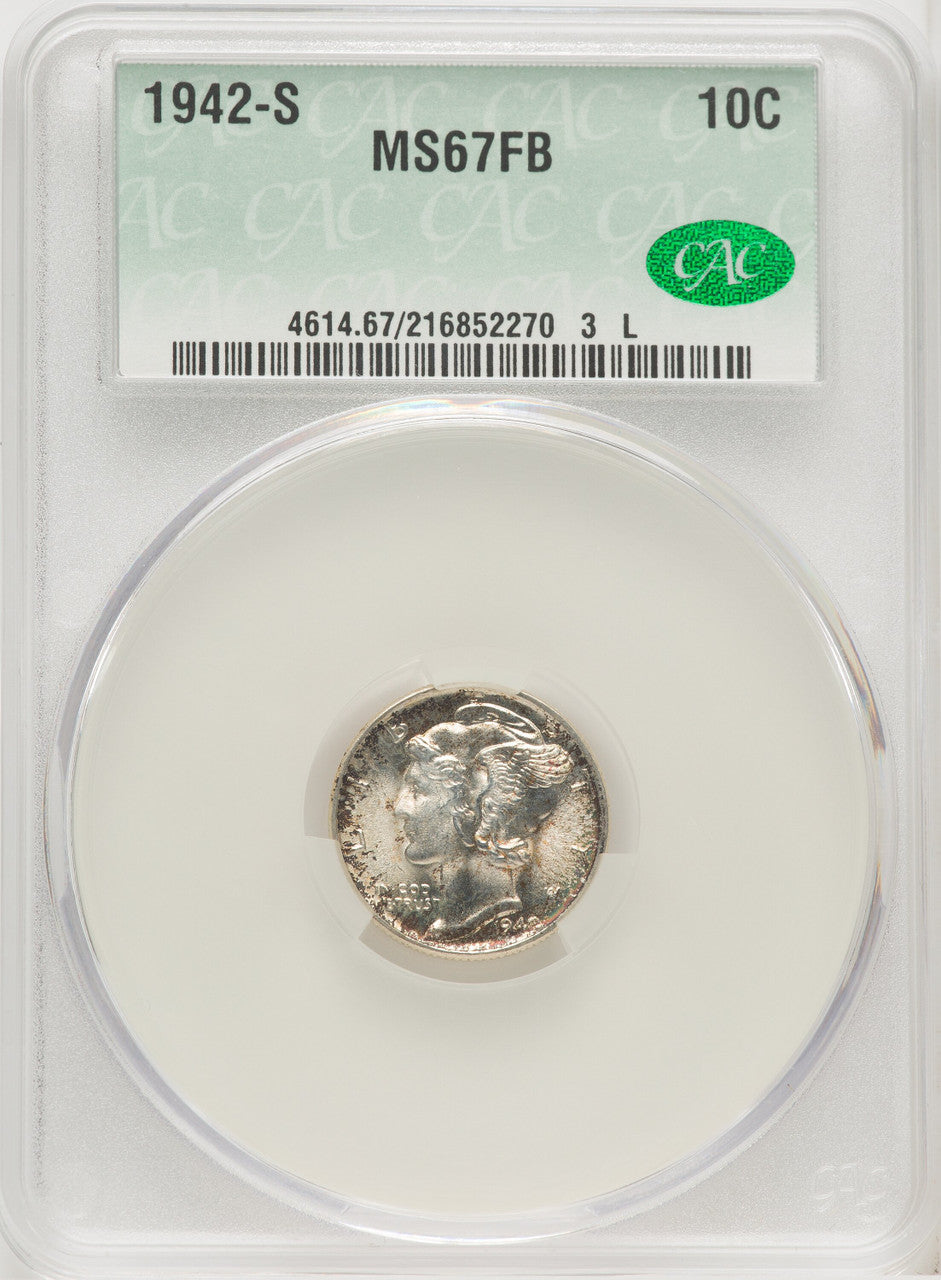 1942-S 10C FB Mercury Dime CACG MS67