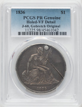 1836 Name on Base Judd-60 Original Pollock-65 R.1 Gobrecht Dollar Genuine PCGS VF20