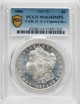 1886 $1 VAM 1C 3+2 Clashed Rev DM Morgan Dollar PCGS MS64