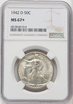 1942-D 50C Walking Liberty Half Dollar NGC MS67+