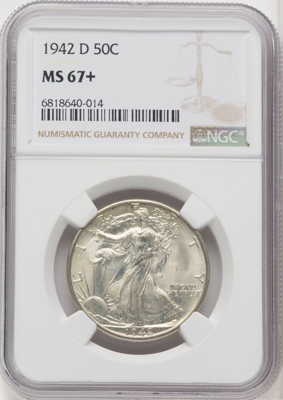 1942-D 50C Walking Liberty Half Dollar NGC MS67+