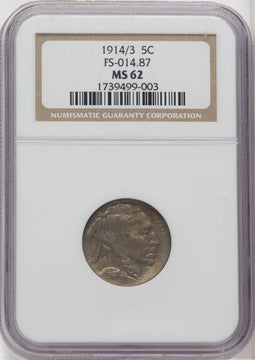 1914/3 5C Buffalo Nickel NGC MS62