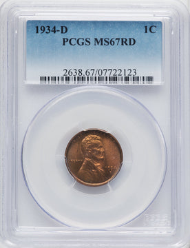 1934-D 1C RD Lincoln Cent PCGS MS67