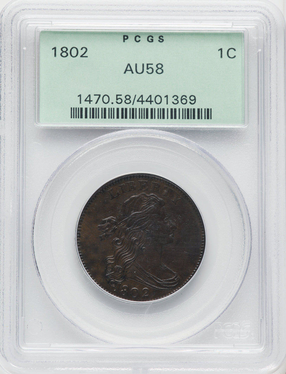 1802 1C BN Large Cent PCGS AU58