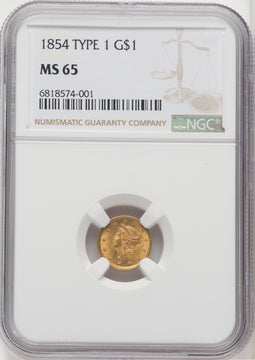 1854 G$1 Type One Gold Dollar NGC MS65