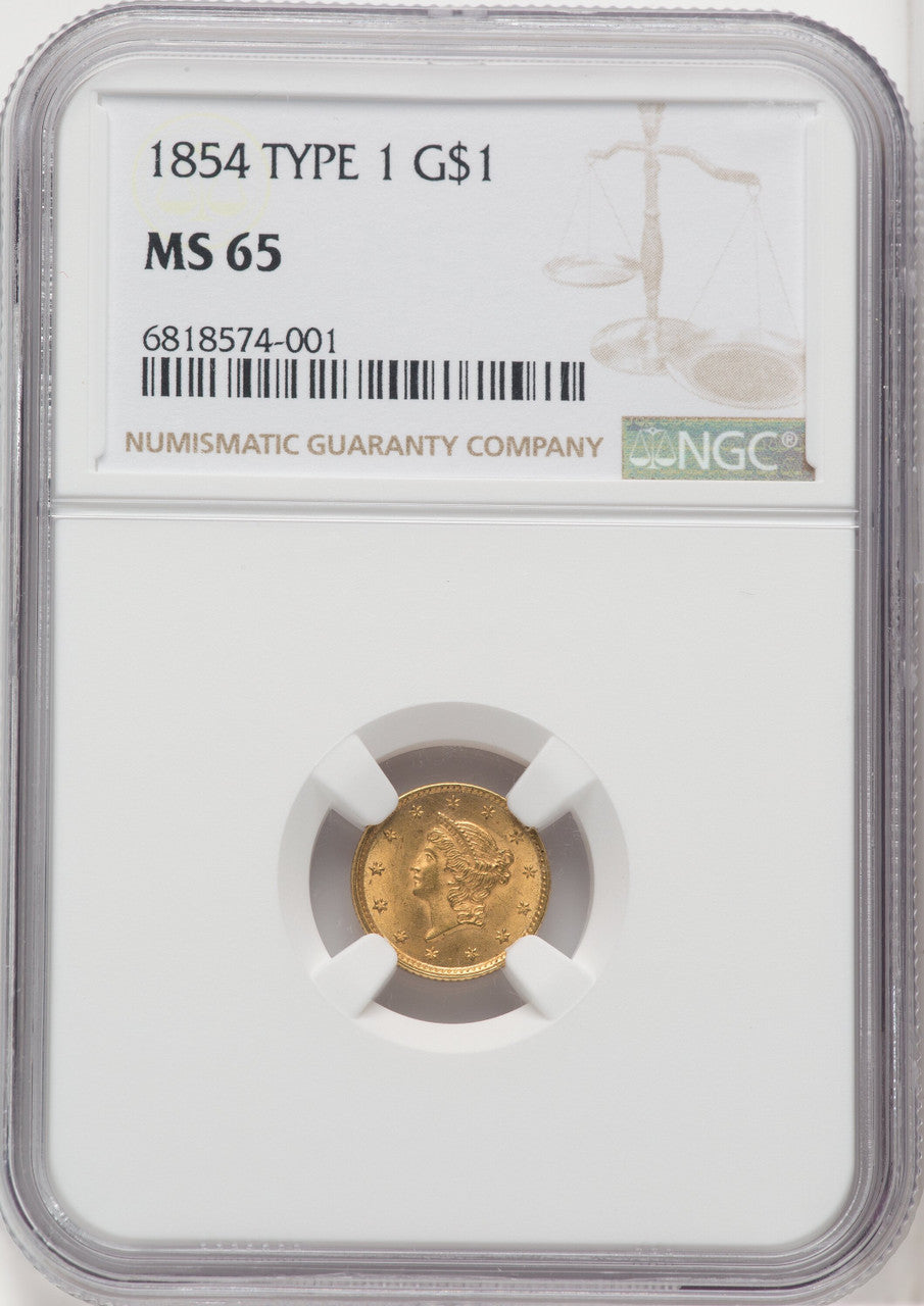 1854 G$1 Type One Gold Dollar NGC MS65