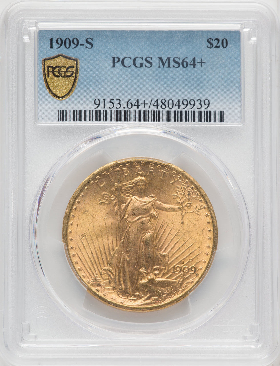 1909-S $20 Saint-Gaudens Double Eagle PCGS MS64+