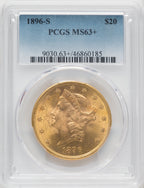 1896-S $20 Liberty Double Eagle PCGS MS63+
