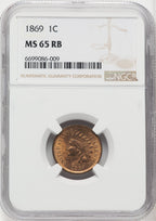 1869 1C RB Indian Cent NGC MS65