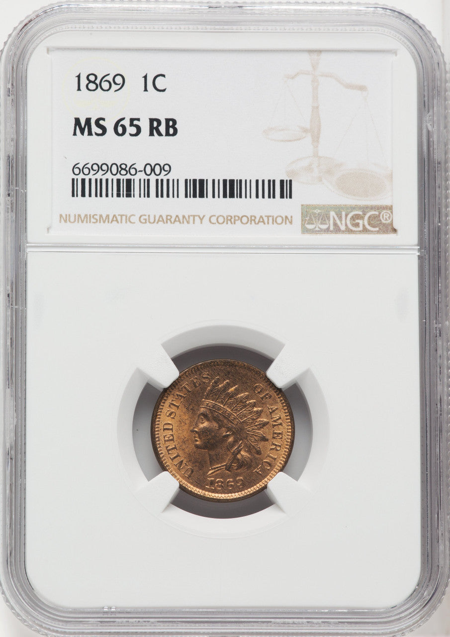 1869 1C RB Indian Cent NGC MS65