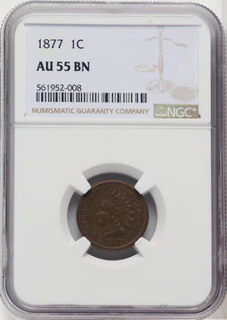 1877 1C BN Indian Cent NGC AU55