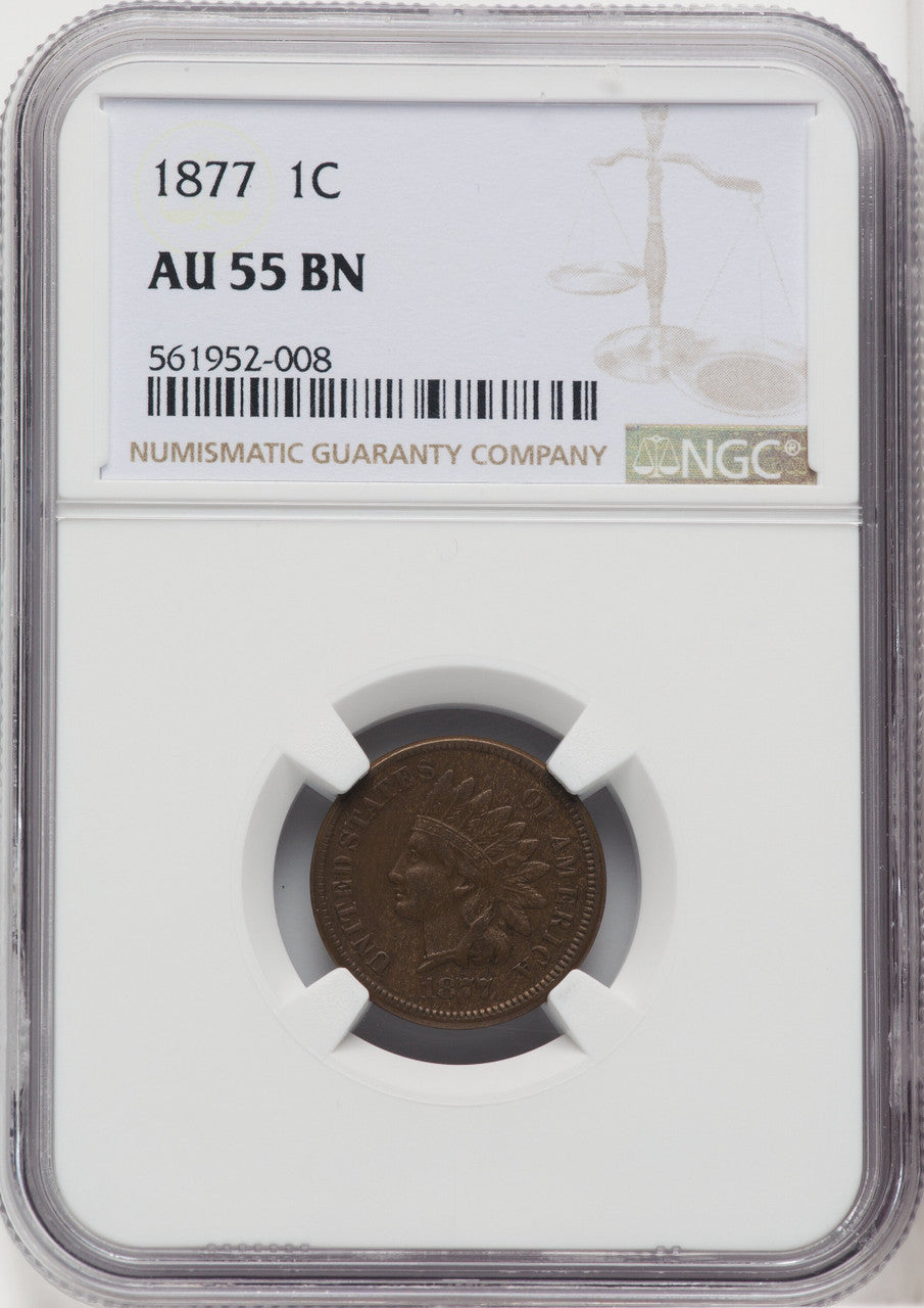 1877 1C BN Indian Cent NGC AU55