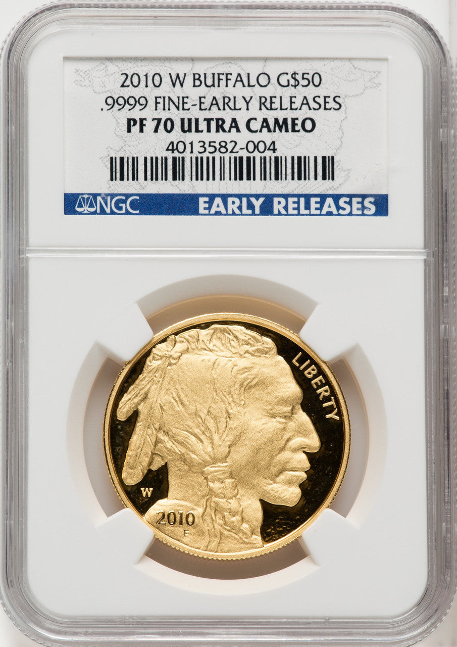 2010-W $50 One-Ounce Gold Buffalo First Strike DM ER Blue NGC MS70