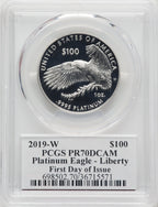 2019-W $100 One-Ounce Platinum Eagle Liberty First Day of Issue Mercanti Flag PCGS PR70