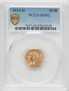 1914-D $2.50 Indian Quarter Eagle PCGS MS62
