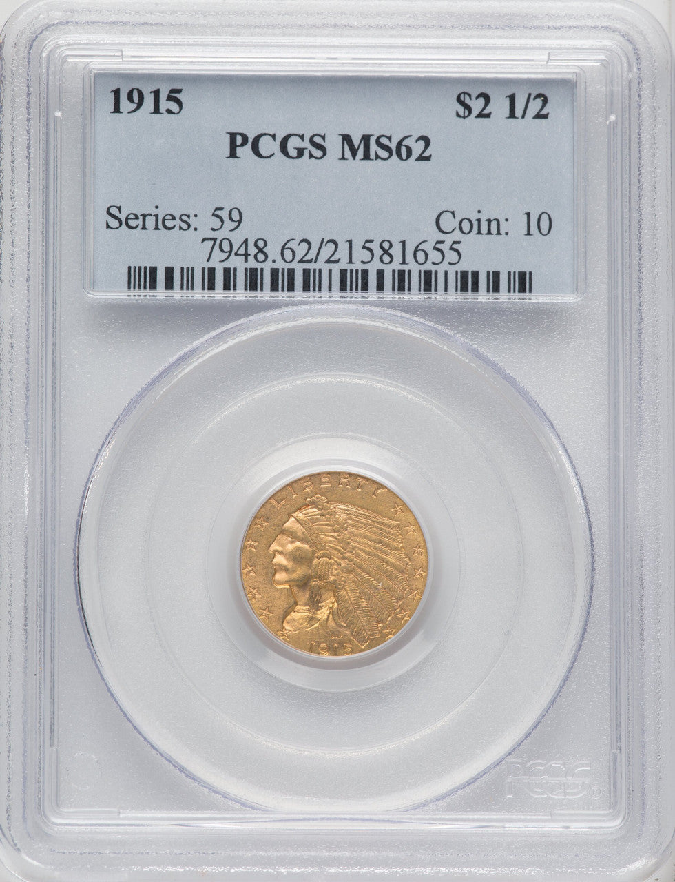 1915 $2.50 Indian Quarter Eagle PCGS MS62