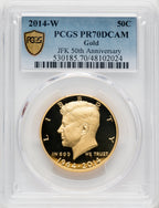 2014-W 50C Kennedy Gold 50th Anniversary Blue Gradient Proof Kennedy Half Dollar PCGS PR70