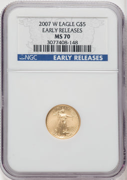 2007-W $5 Tenth-Ounce Gold Eagle ER Blue NGC MS70