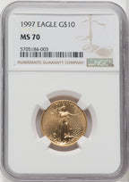 1997 $10 Quarter-Ounce Gold Eagle Brown Label NGC MS70