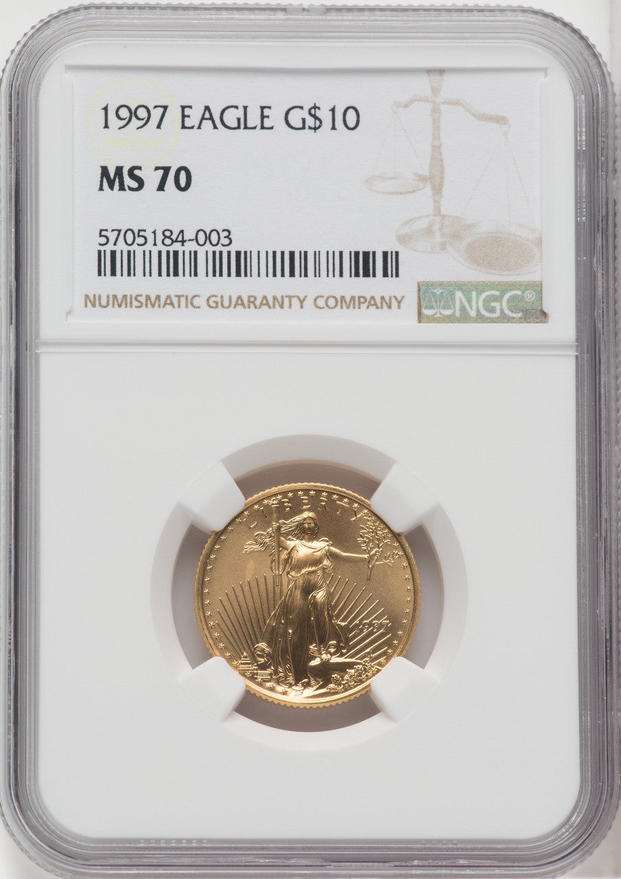 1997 $10 Quarter-Ounce Gold Eagle Brown Label NGC MS70