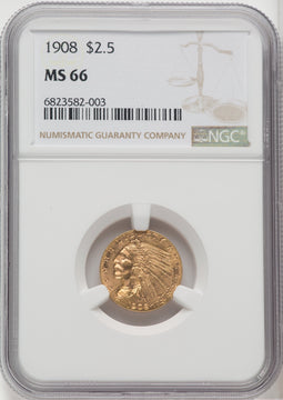 1908 $2.50 Indian Quarter Eagle NGC MS66