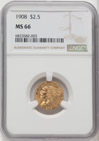 1908 $2.50 Indian Quarter Eagle NGC MS66