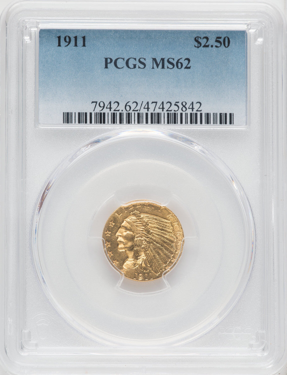 1911 $2.50 Indian Quarter Eagle PCGS MS62 (517992220)