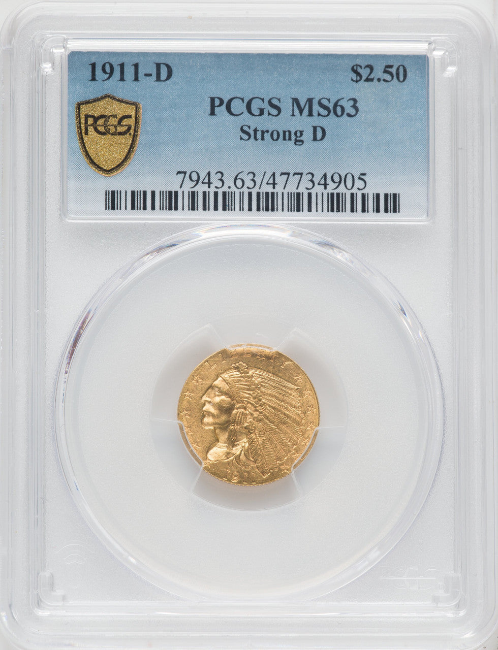 1911-D $2.50 Indian Quarter Eagle PCGS MS63