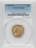 1911-D $5 Indian Half Eagle PCGS MS62 (760063026)