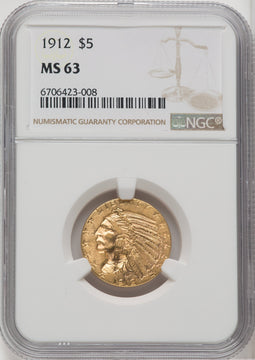 1912 $5 Indian Half Eagle NGC MS63 (765528003)
