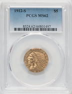 1912-S $5 Indian Half Eagle PCGS MS62 (760542004)